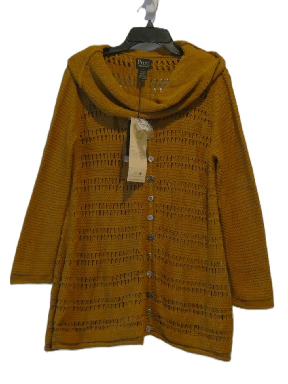 NWT PURE HANDKNIT Cinnamon Brown 100% Cotton Button Down Cardigan Size M/L